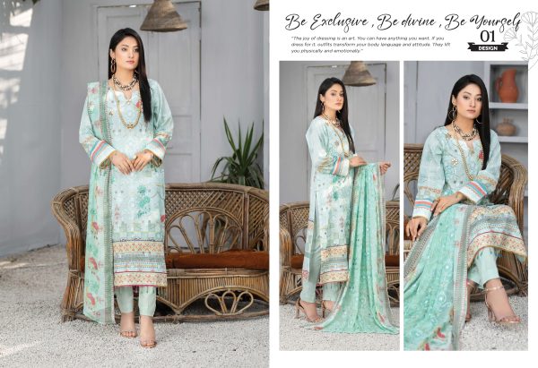 3 PC Embroidered Lawn Unstitched Suit - Image 2