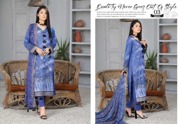 3 PC Embroidered Lawn Unstitched Suit - Image 3