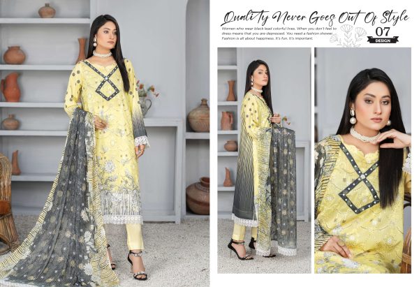 3 PC Embroidered Lawn Unstitched Suit - Image 2