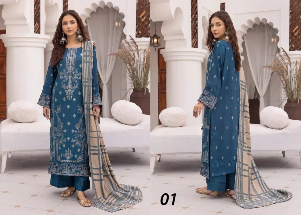 3 PC Embroidered Dhanak - Image 5