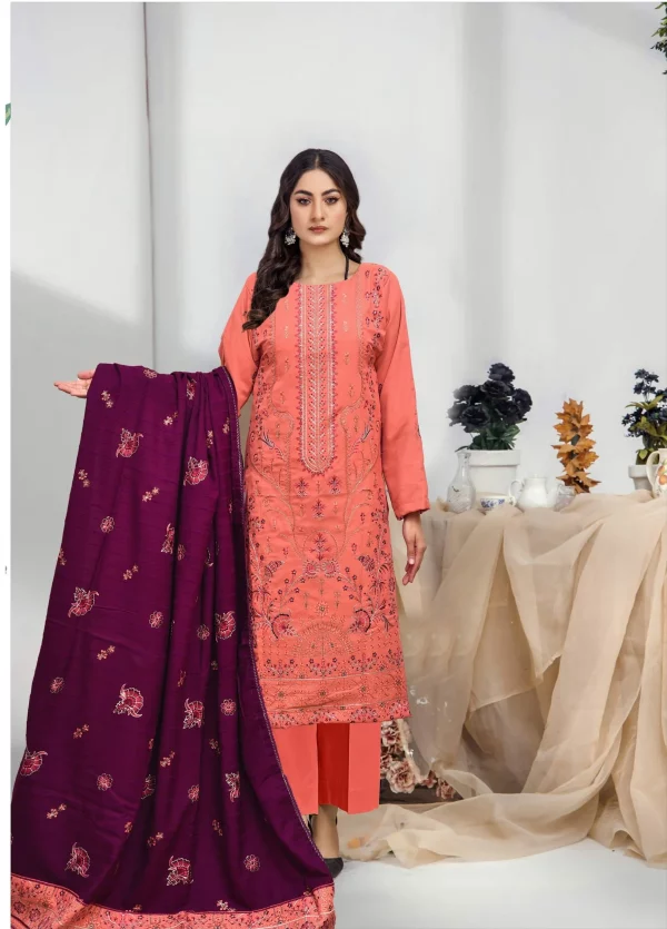 3 PC Embroidered Dhanak