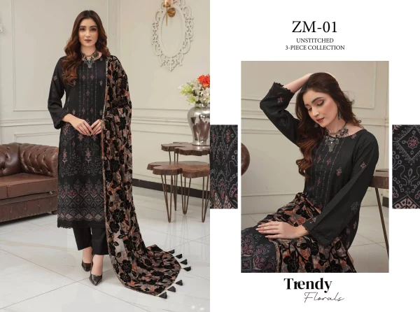 3 PC Embroidered Zarri Peach - Image 3