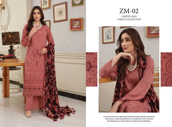 3 PC Embroidered Zarri Peach - Image 6