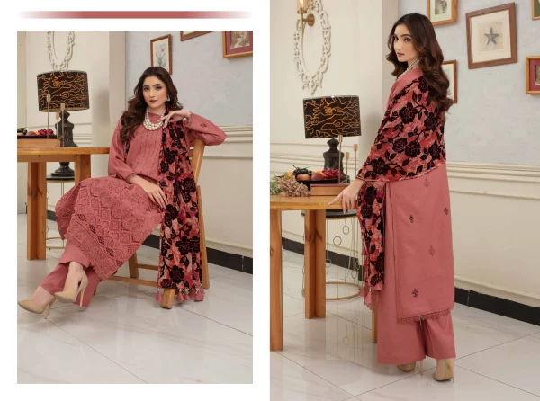 3 PC Embroidered Zarri Peach - Image 3