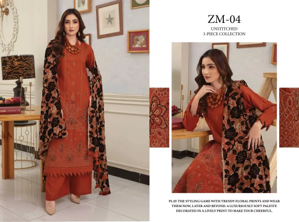 3 PC Embroidered Zarri Peach - Image 6