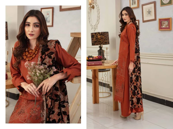 3 PC Embroidered Zarri Peach - Image 4