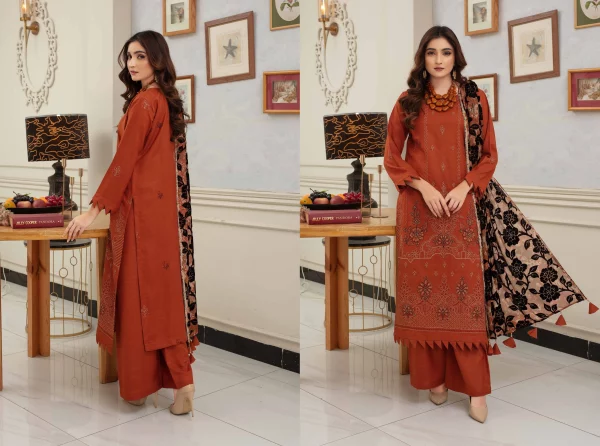 3 PC Embroidered Zarri Peach - Image 2