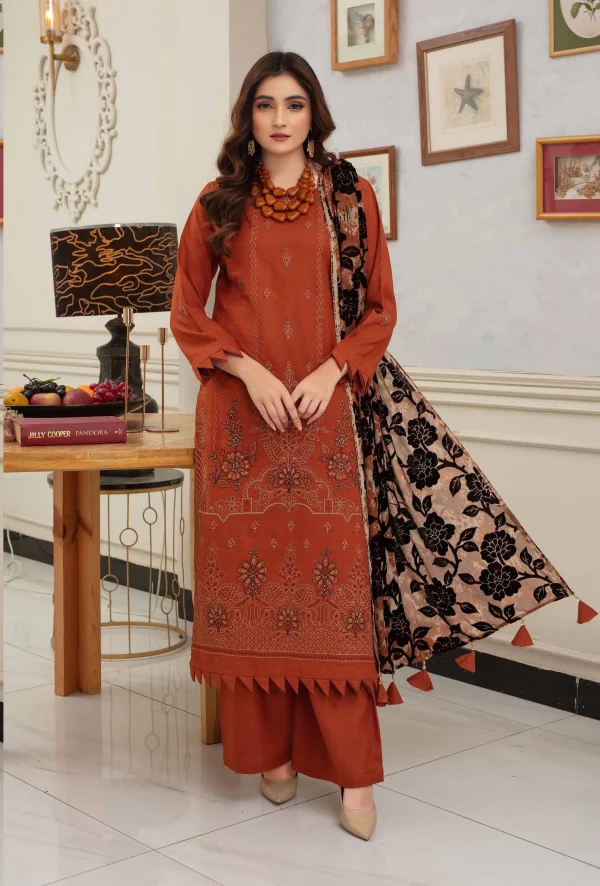 3 PC Embroidered Zarri Peach