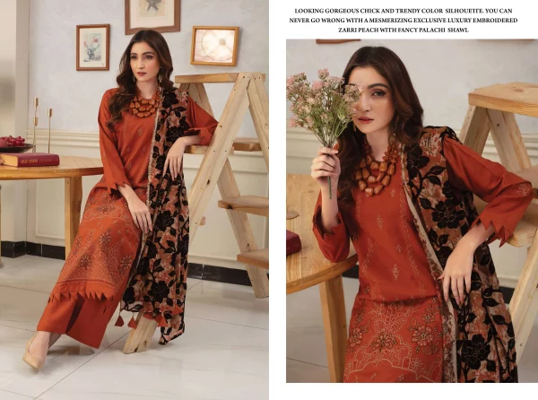 3 PC Embroidered Zarri Peach - Image 3