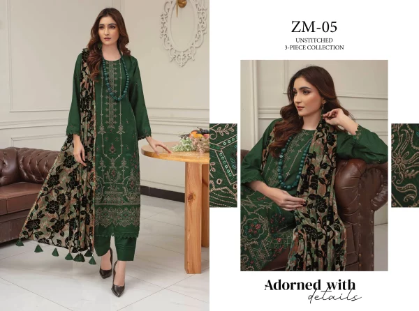 3 PC Embroidered Zarri Peach - Image 4